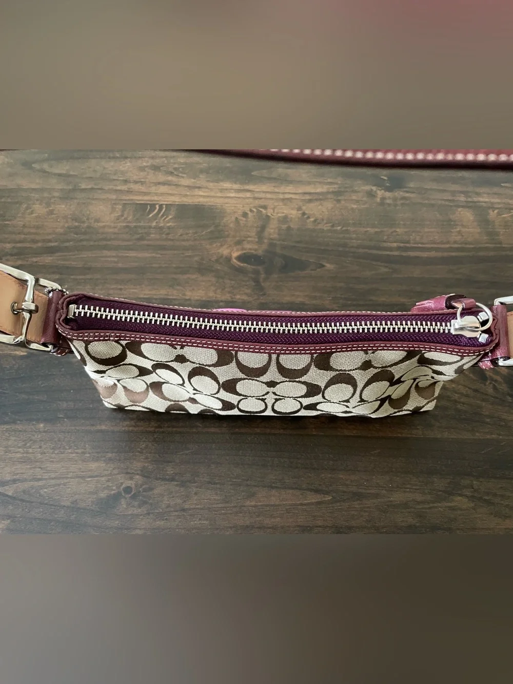 Vintage Coach 7039 Signature Stripe Suede Demi Baguette Shoulder Bag